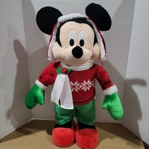 Disney Mickey Mouse Christmas Greeter Size 21" Tall, Scarf, Hat, Gemmy Indust.